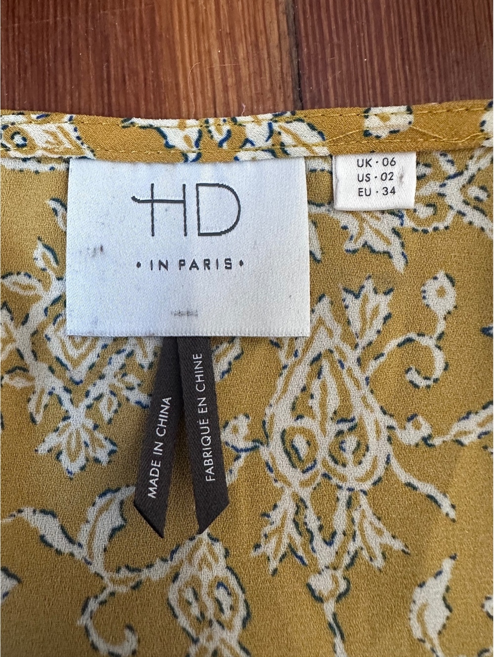 Anthropologie HD in Paris Eira Mustard Yellow Floral Boho Blouse 3/4 Sleeve, 2 - Picture 5 of 6